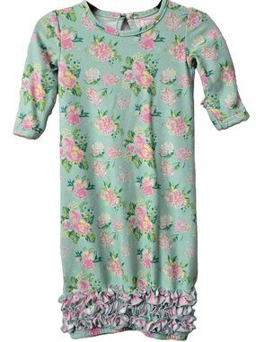Sweet Honey Baby Layette Dress 6 month Infant Ruffle Cottage Rose Mittens Green